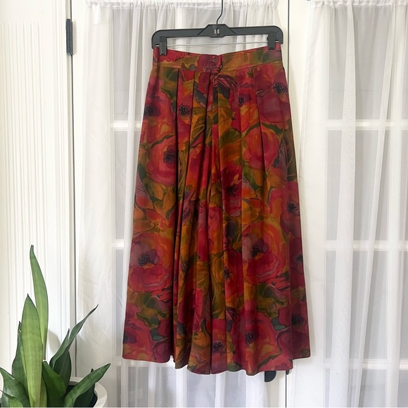Vintage 90s Geiger Wide Leg Floral Wool Culottes Gaucho Pants Sz Small - Picture 4 of 10